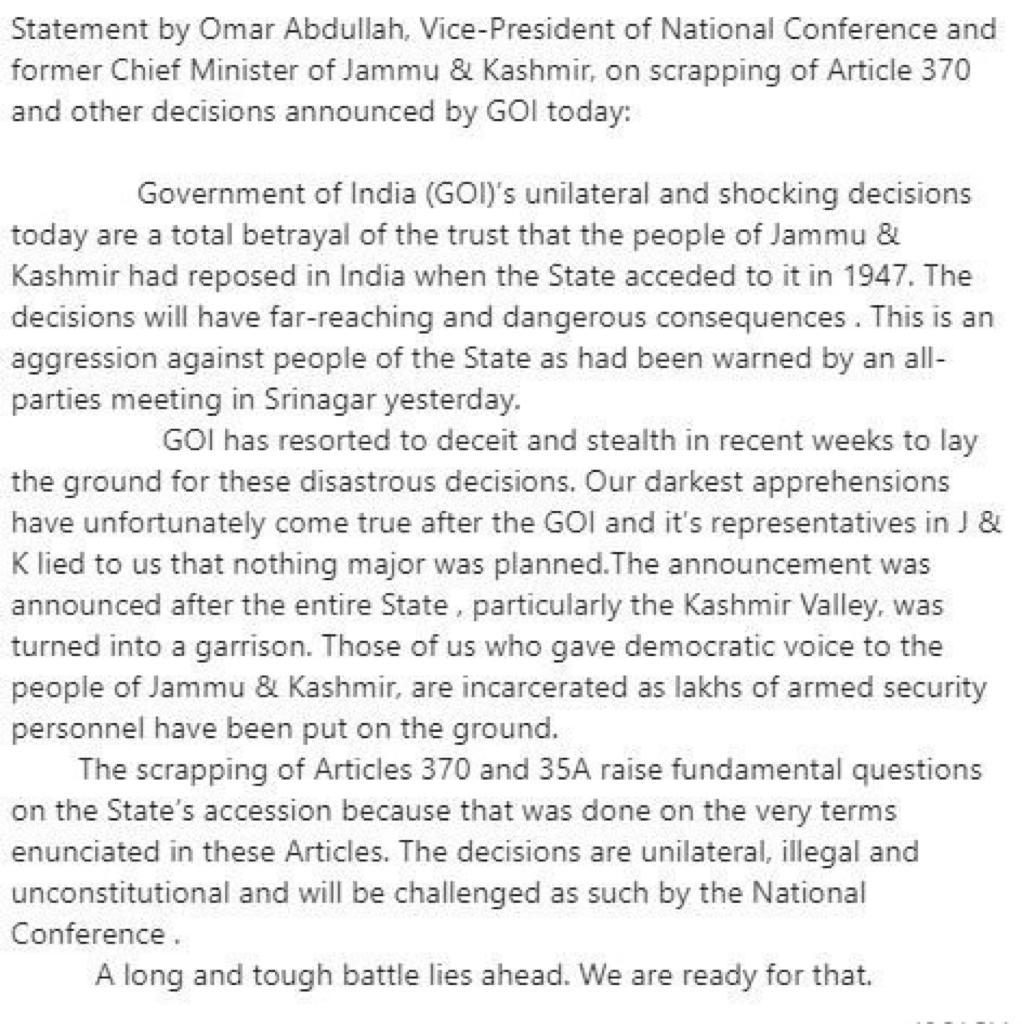 omar statement kashmir