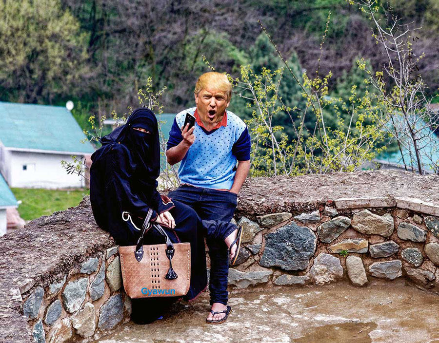 trump burqa kashmir lady