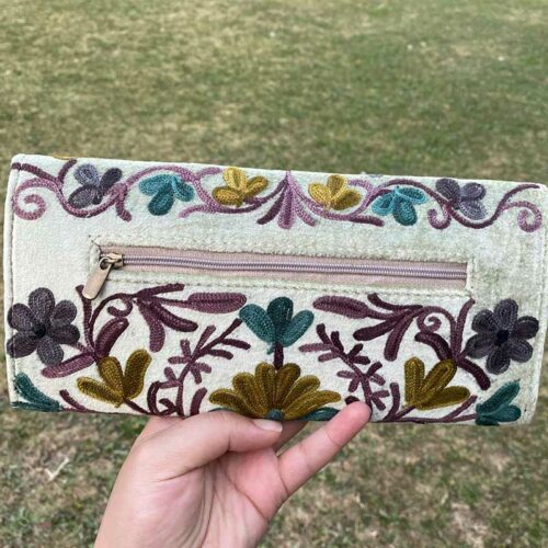 Crewel wallet with velvet base kashmir