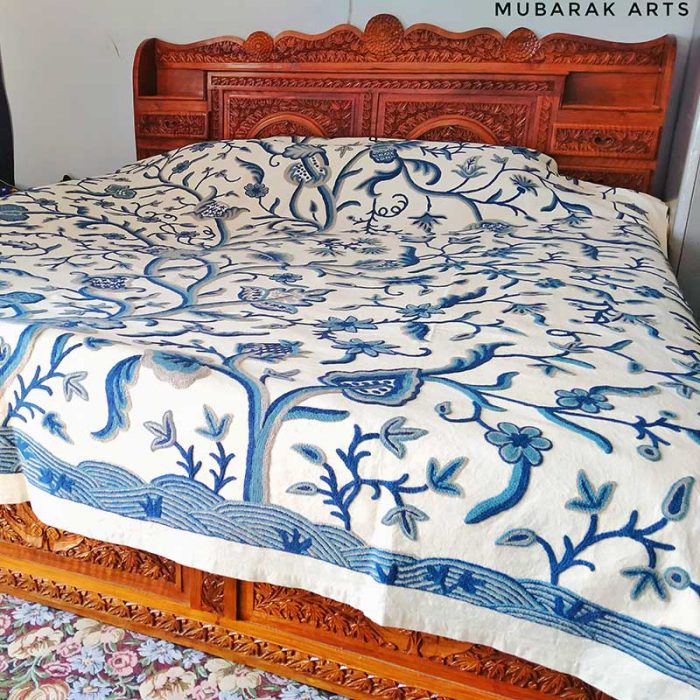 blue crewel bedsheet