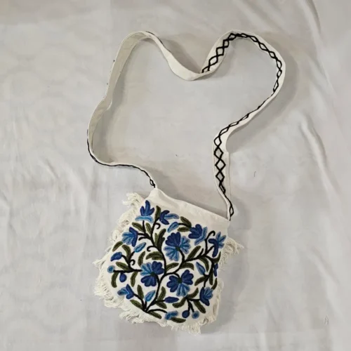 White Sling Bang With Zip and Hand Embroidery