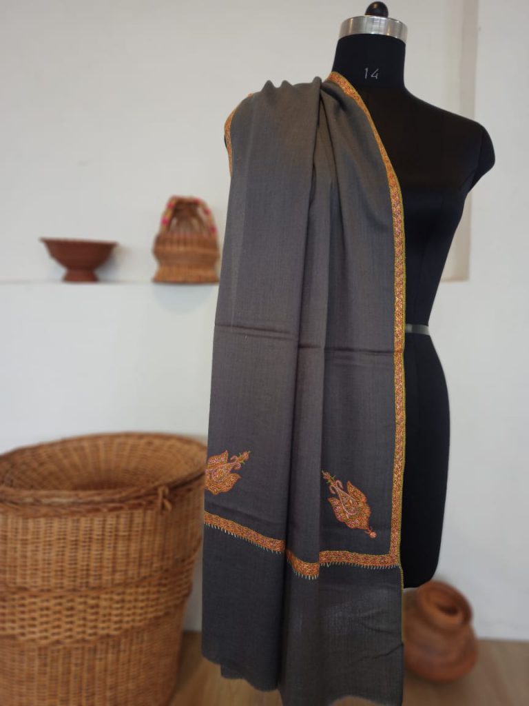 Soft Wool Stole Sozni Grey