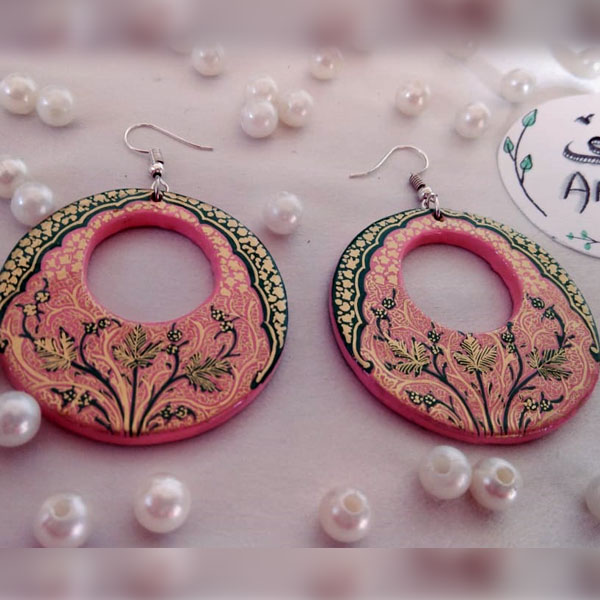 paper mache kashmri pink earrings