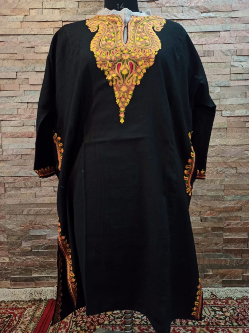 Black Pure Raffal Pheran with Ari Hand Embroidery