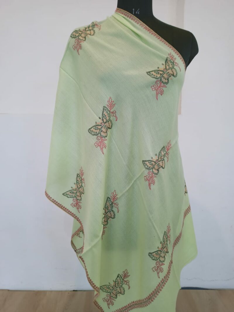 Green soft wool stole sozni embroidery