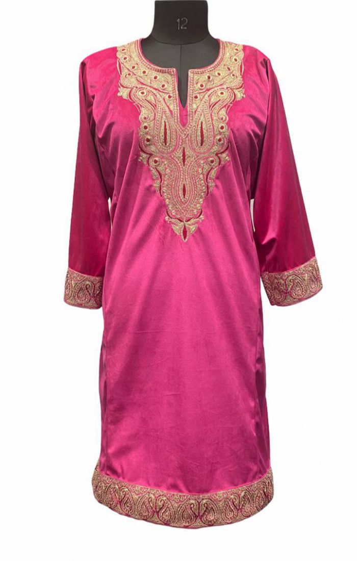 Magenta Velvet Tillawork Pheran