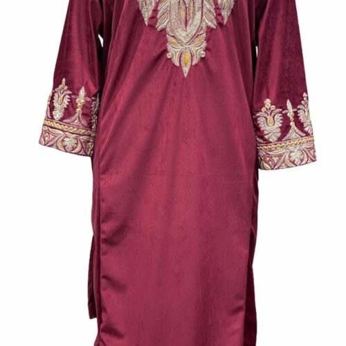 Maroon Velvet Tillawork Pheran