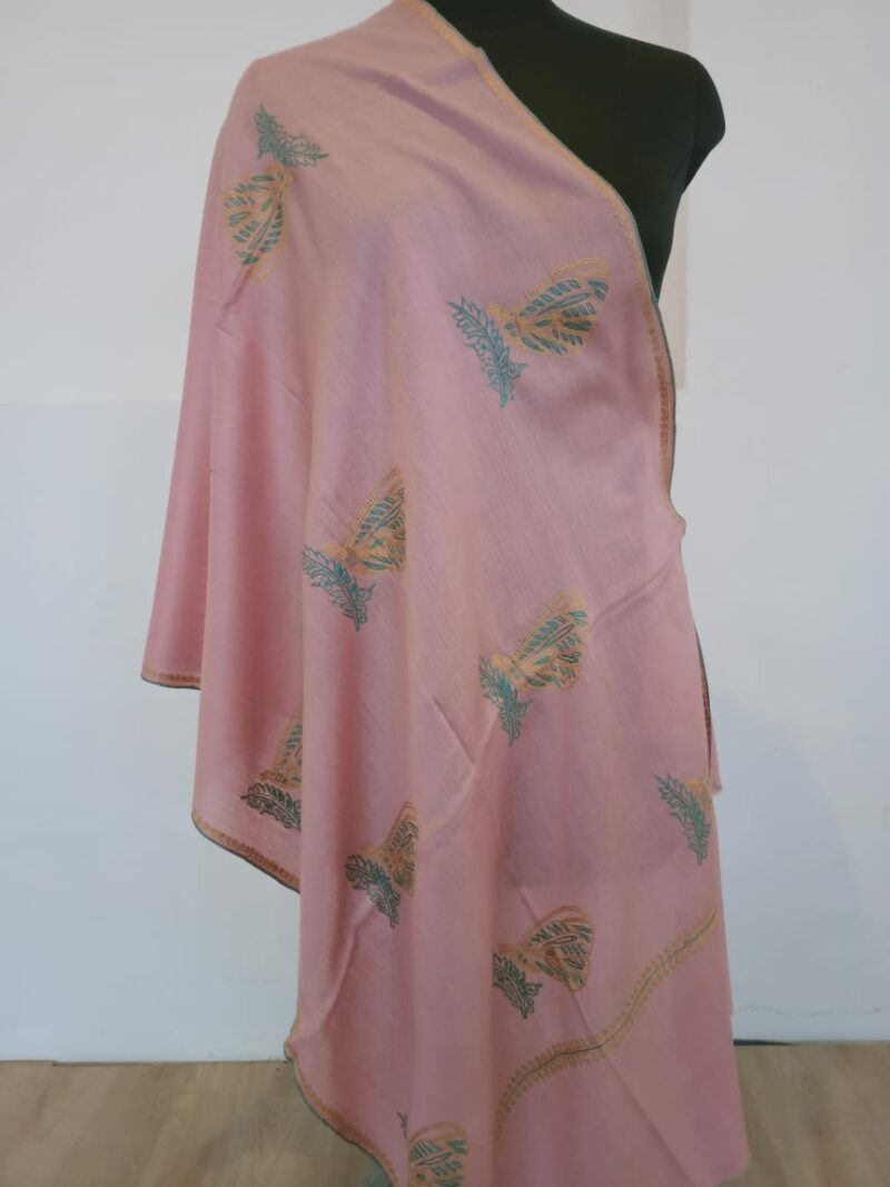 Pink soft wool stole sozni embroidery