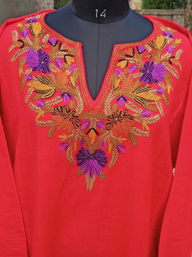 Red Pure Raffal Pheran with Ari Hand Embroidery