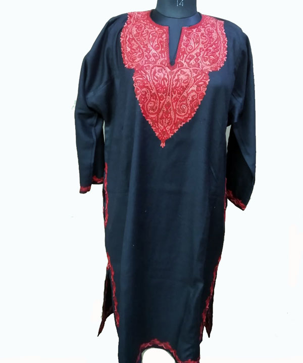 Red Hand Embroidery Pure Wool Pheran