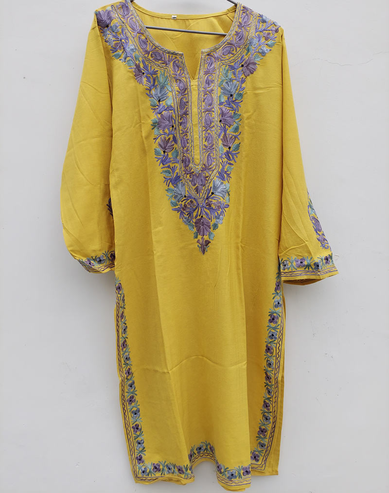 Yellow Summer Cool Aari Work Kurta - Gyawun