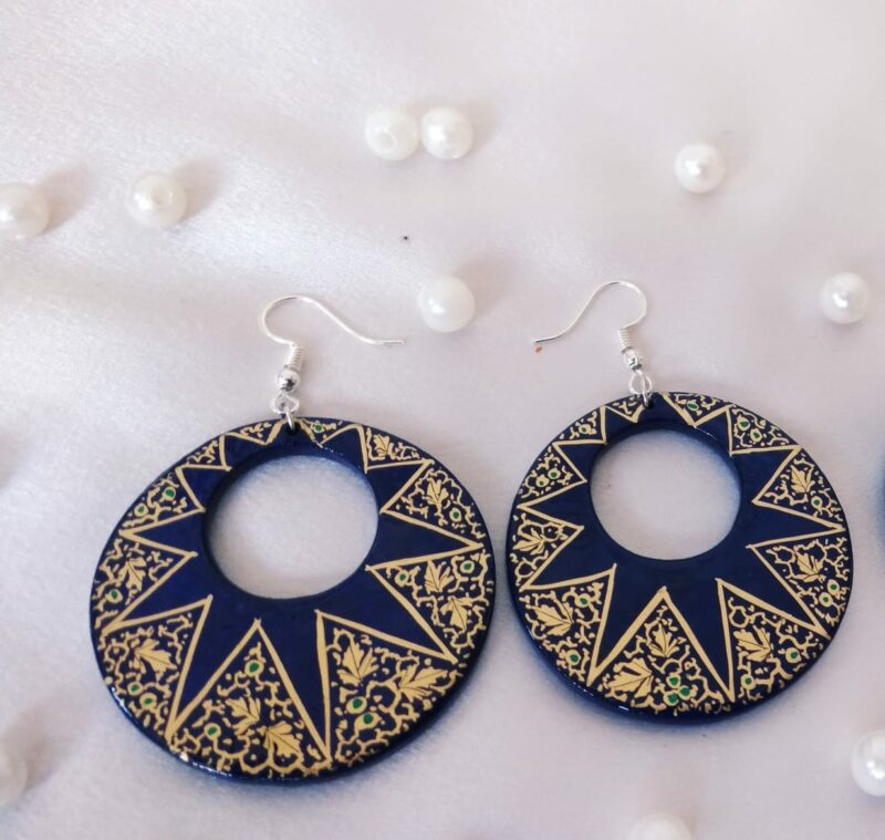 blue circular papermache earrings