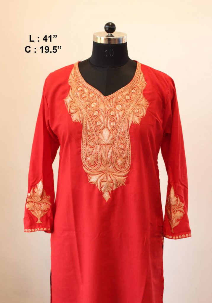 red kurta tilla work