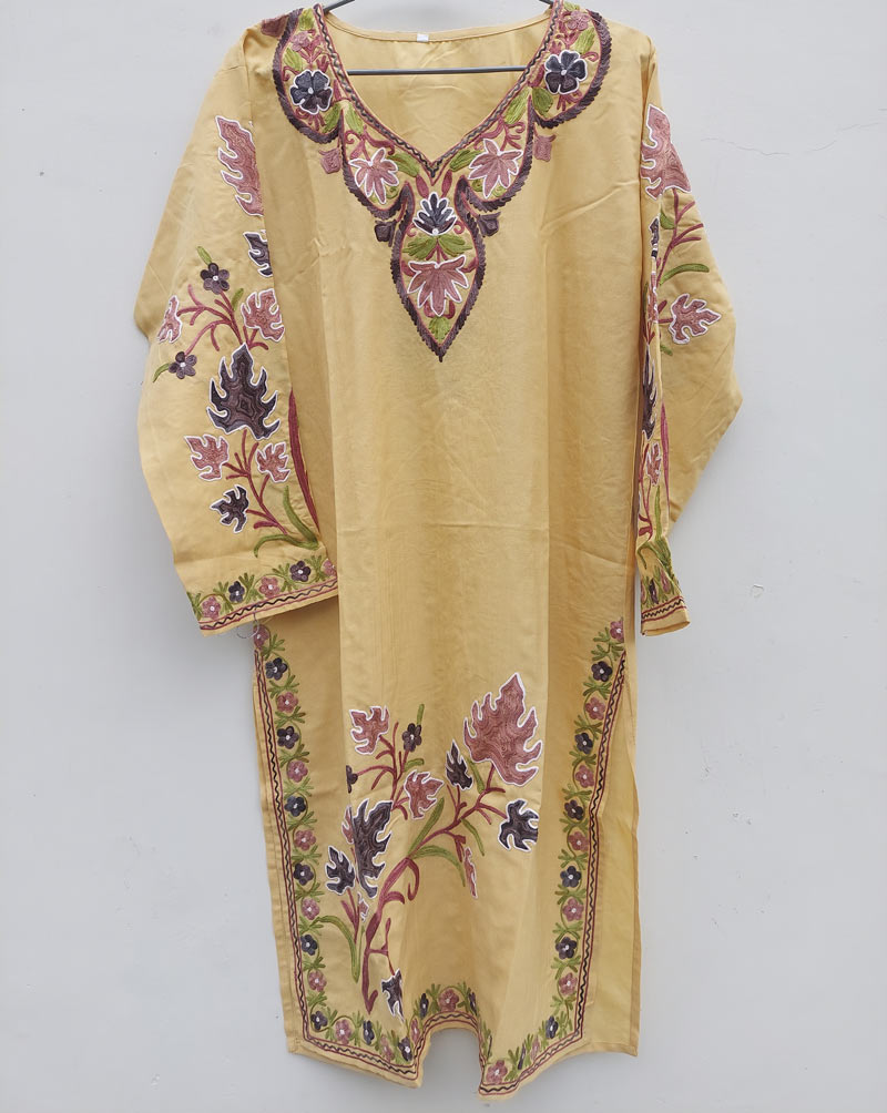 Yellow Garden Cotton Aari Work Kurta - Gyawun