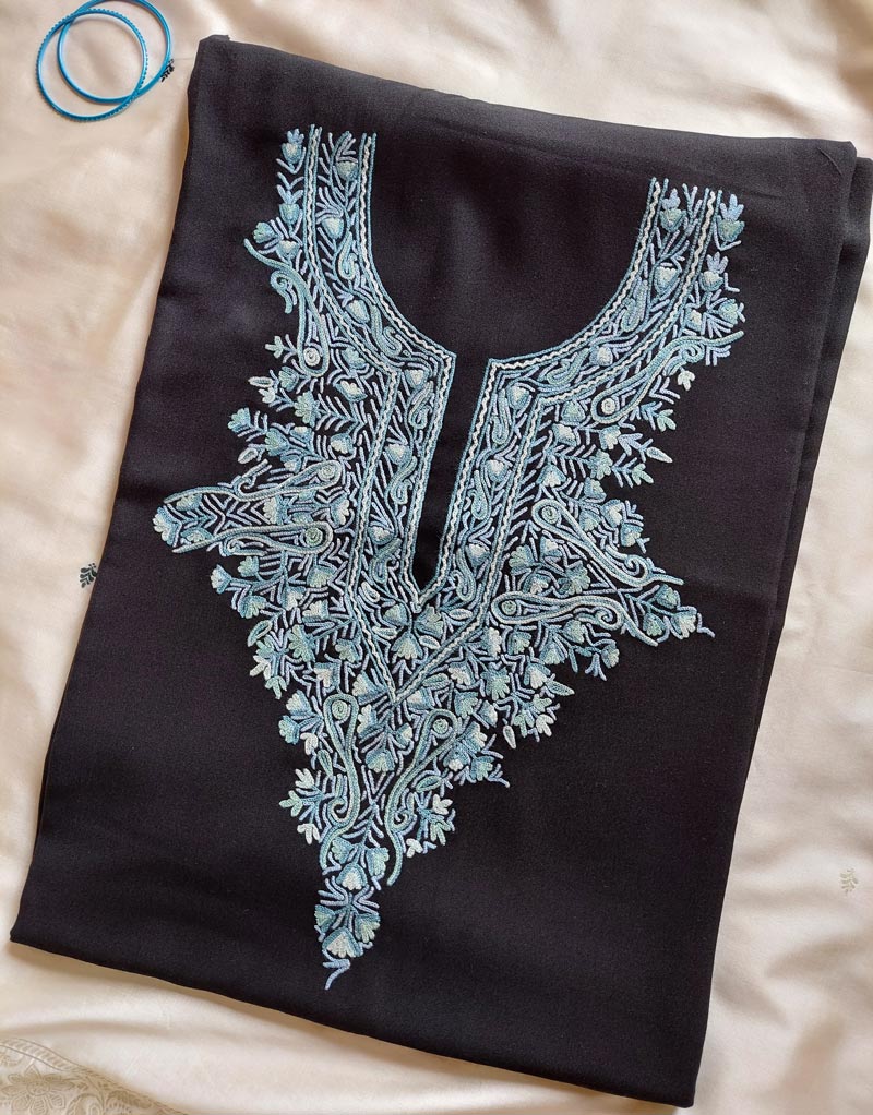 black kashmiri suit material with embroidery