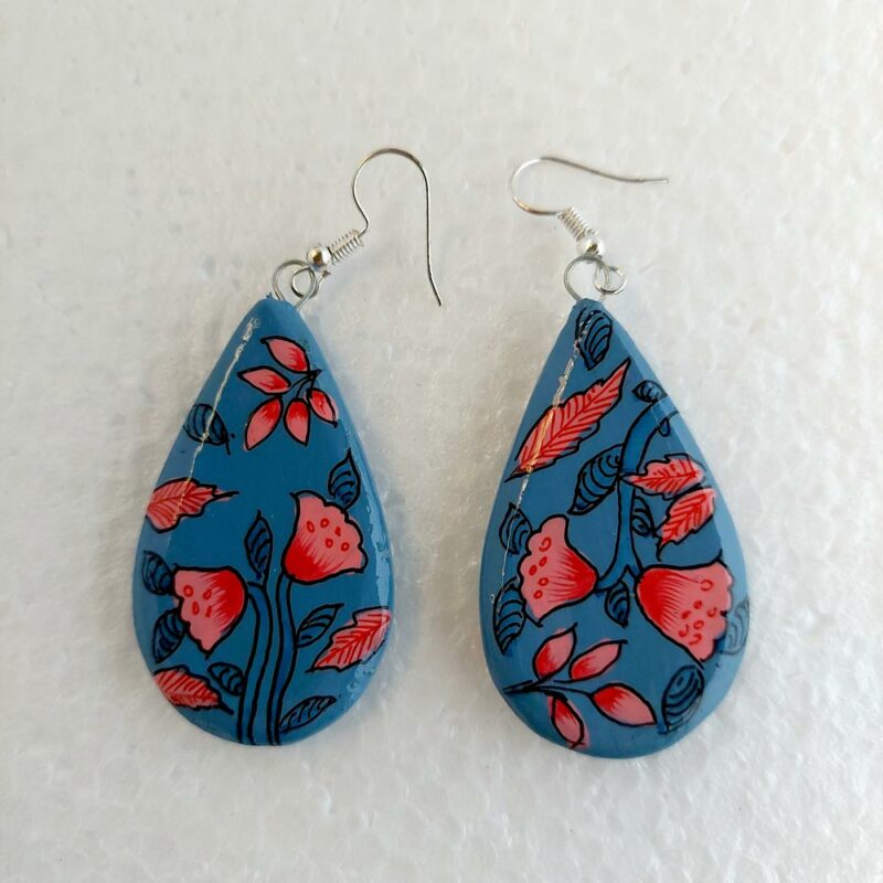 blue paper mache kashmiri earrings