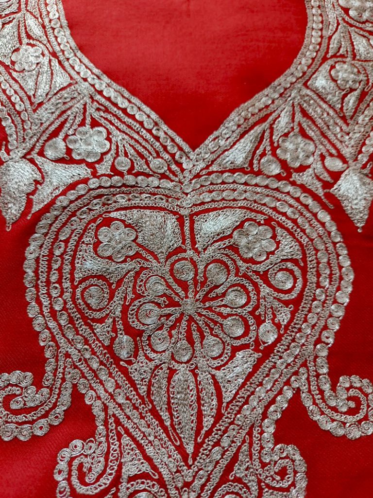 maroon kashmiri woolen suit tilla