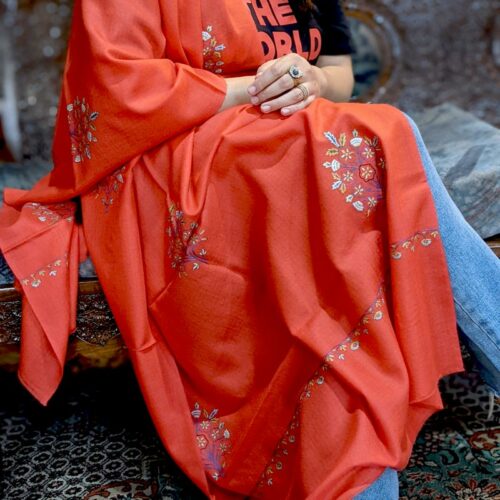 red pashmina shawl with hand sozni
