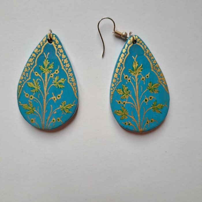 spring leaf shape sea green paper mache earrings scaled