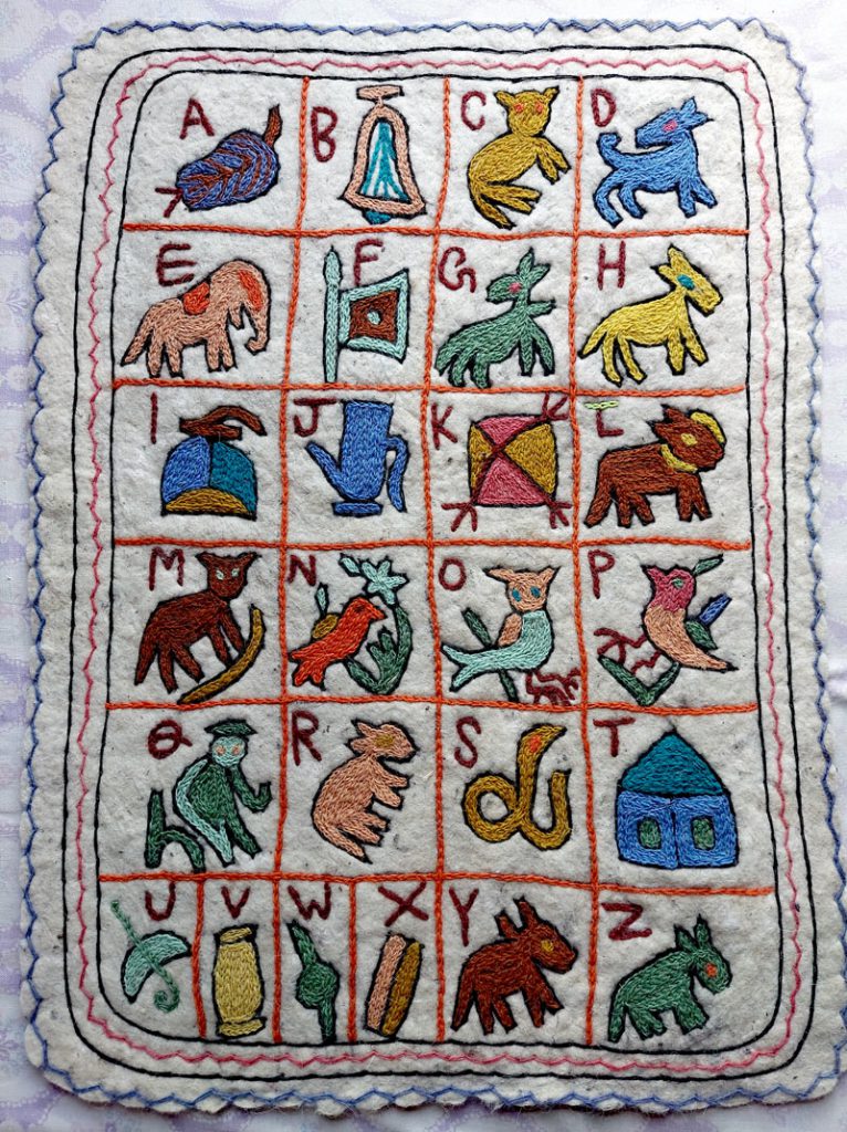 Alphabet Kashmiri Hand Embroidered Namda
