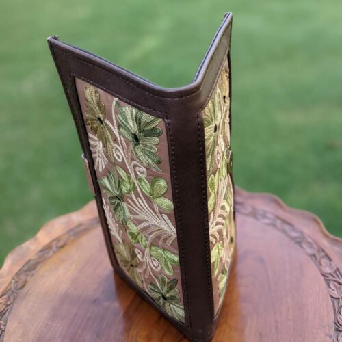 brown embroidered wallet