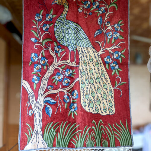 chain stitch peacock wall hanging kashmir