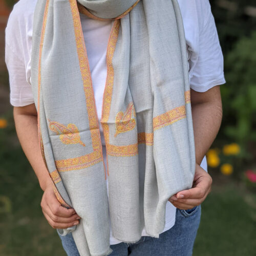 grey pashmina stole hand sozni