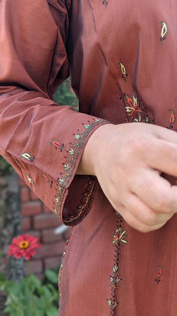 brown kurrti with hand work