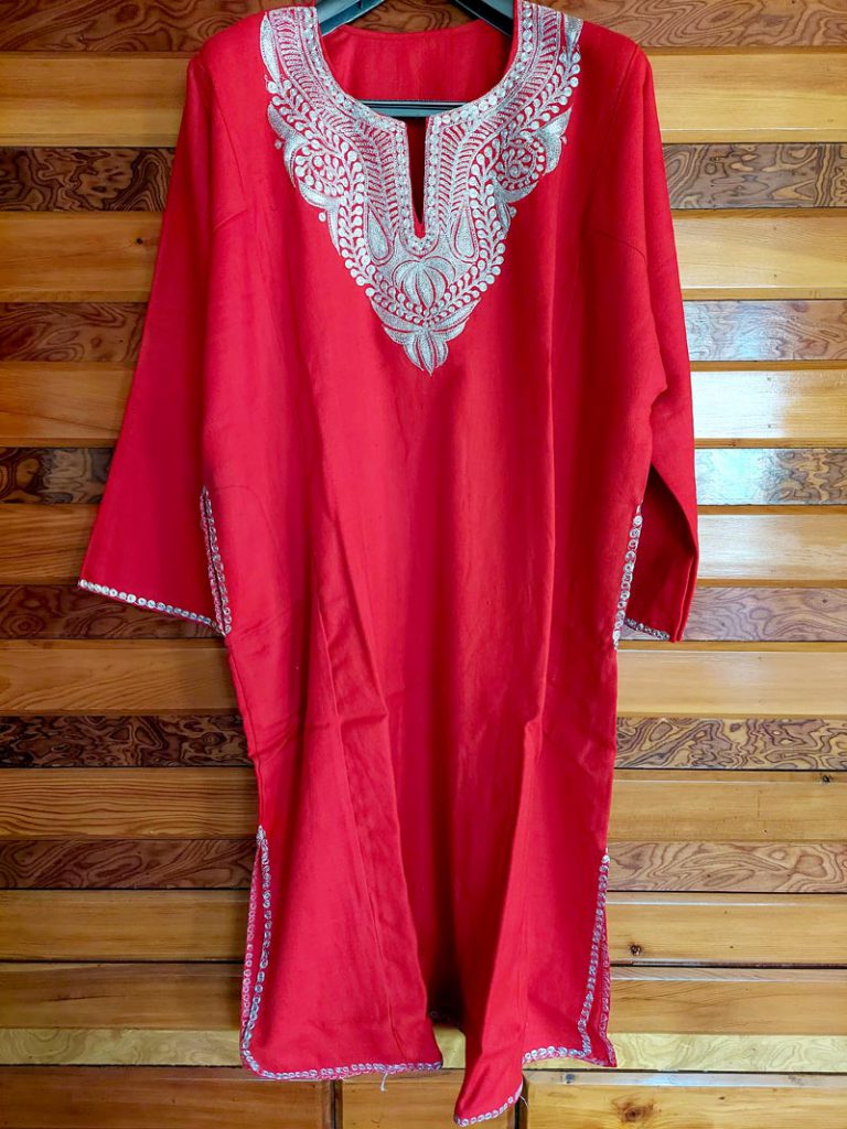 red pheran silver tilla