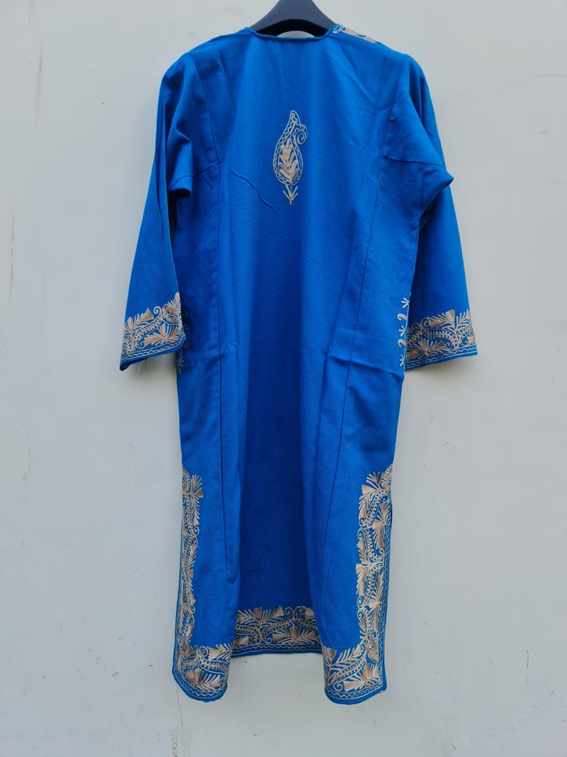 blue cashmilon aari pheran dress kashmir 1