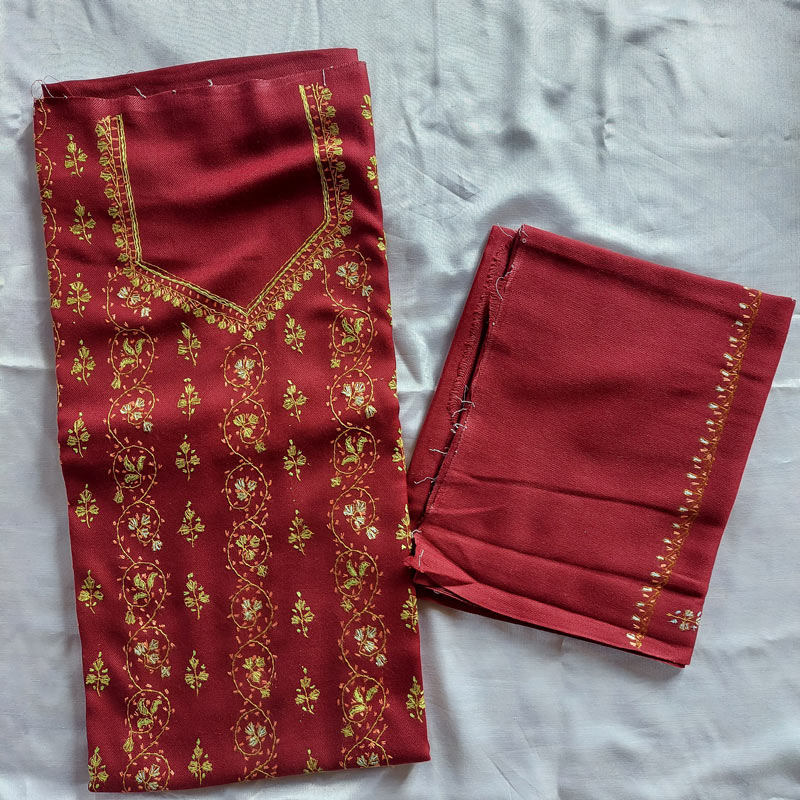 maroon sozni embroidery latest suit srinagar