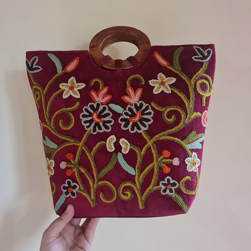 maroon velvet ring handbag