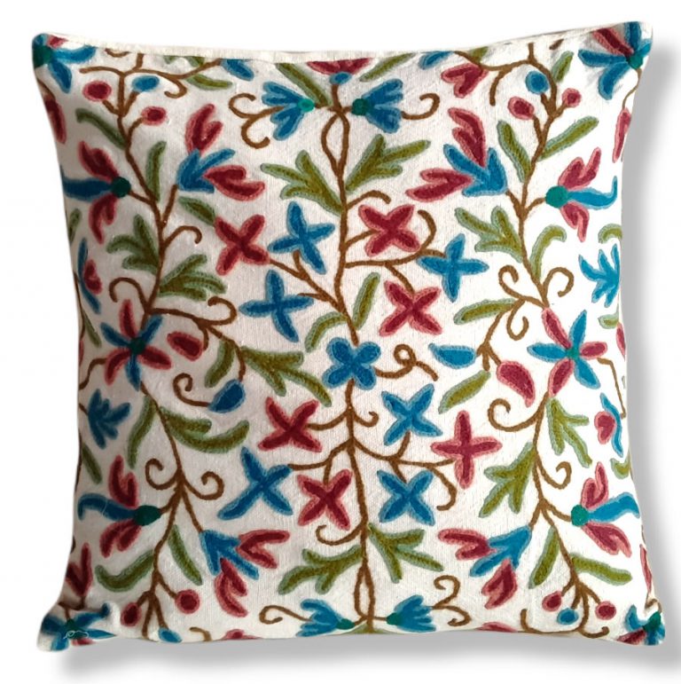 red blue green flowers cotton cushion cover