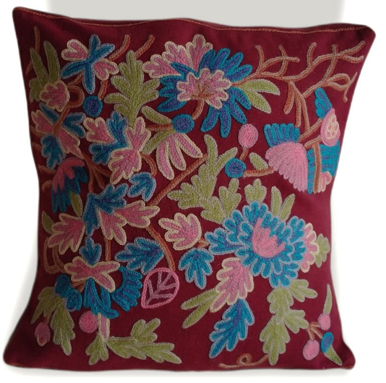 red crewel cushion covers 1
