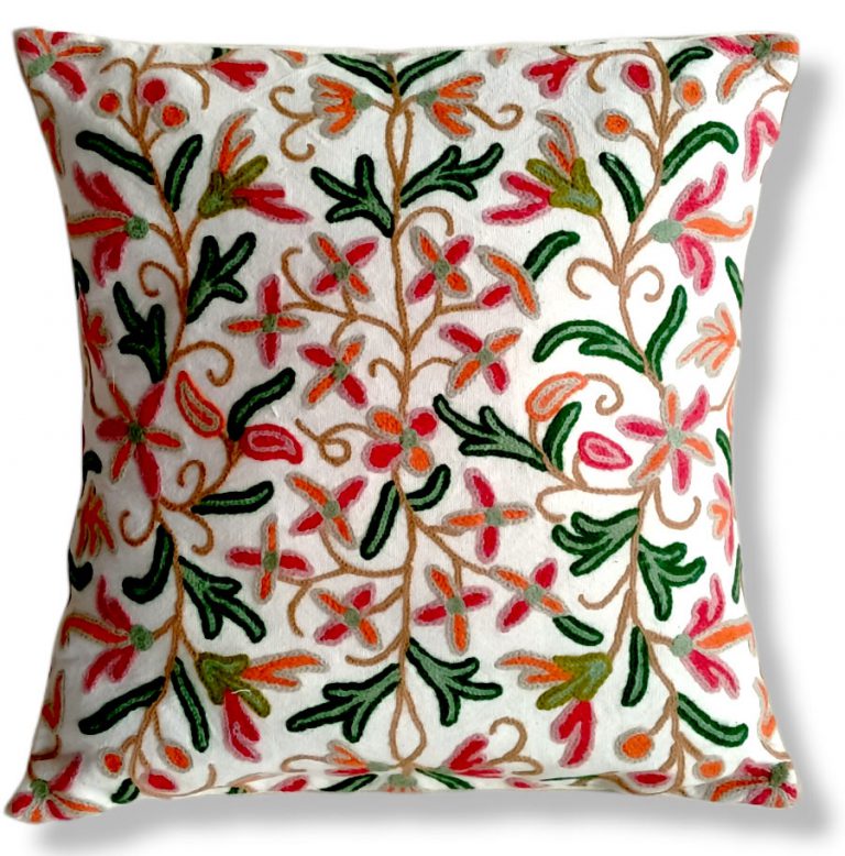 red flowers kashmiri cushion cover artist