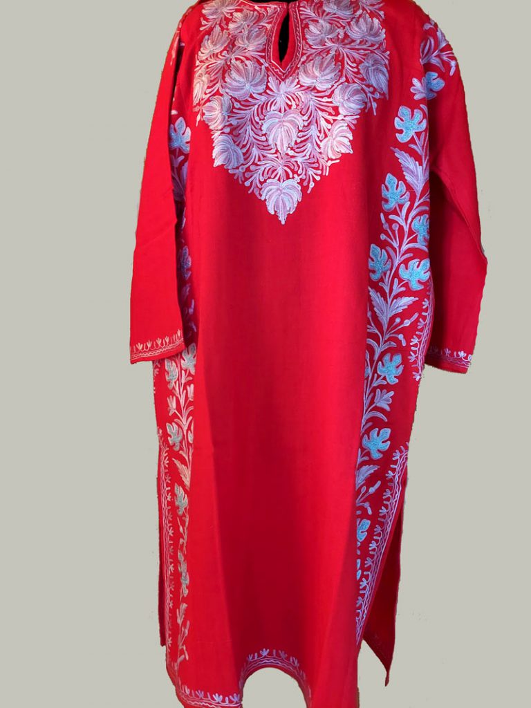 red winter dress kashmir