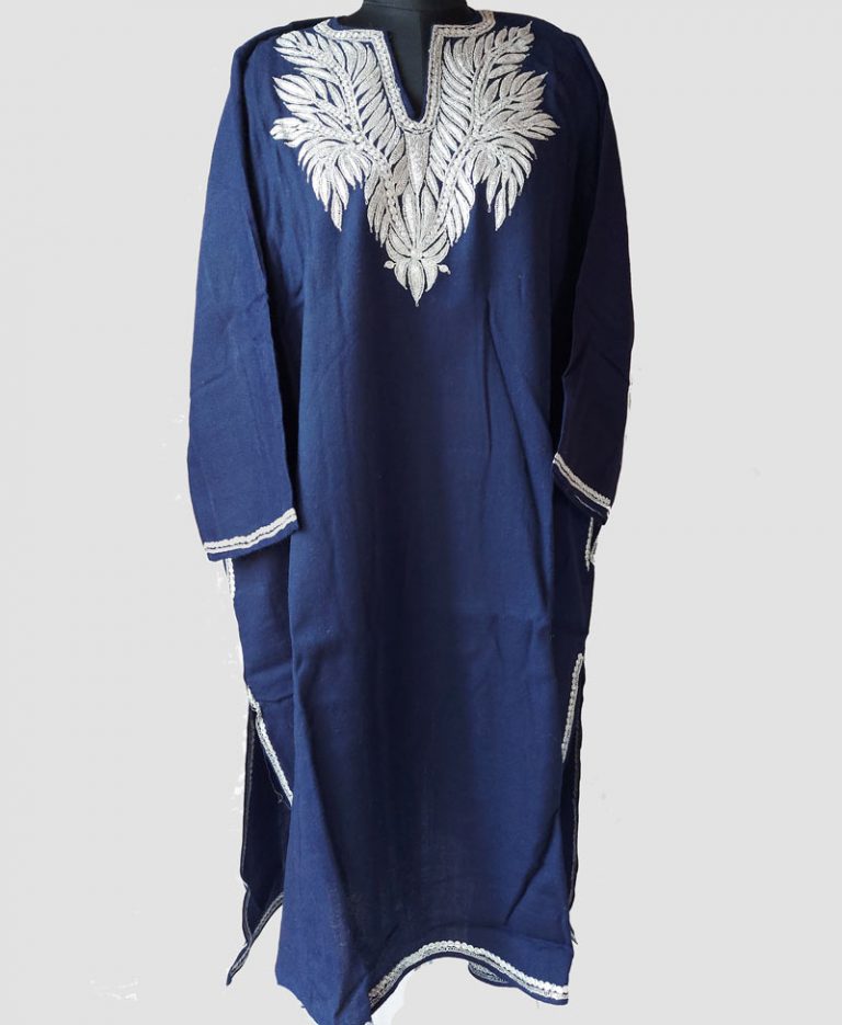 dark blue tilla pheran wool