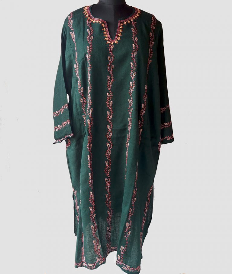 dark green jaldi sozni pheran