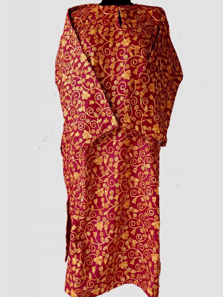 maroon jali work cashmilon pheran
