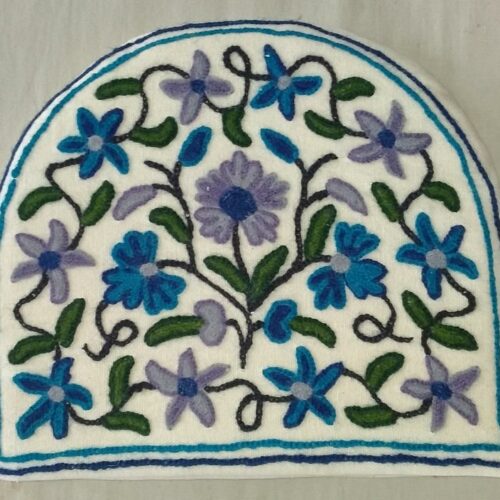 blue tea cozy crewel work