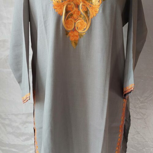 grey kurta with aari work