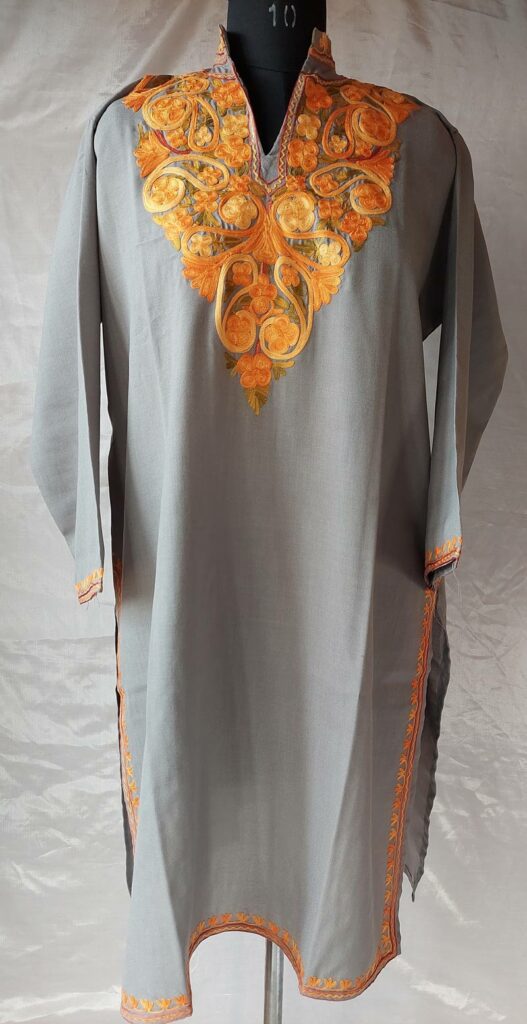 grey kurta with aari work