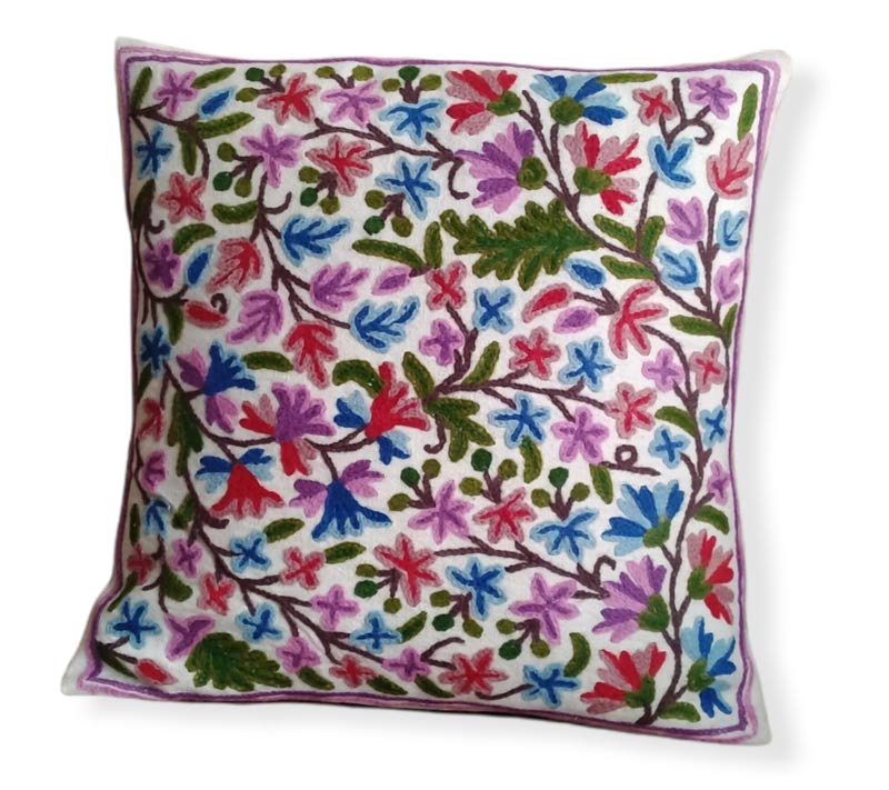 multi color crewel cushion cover