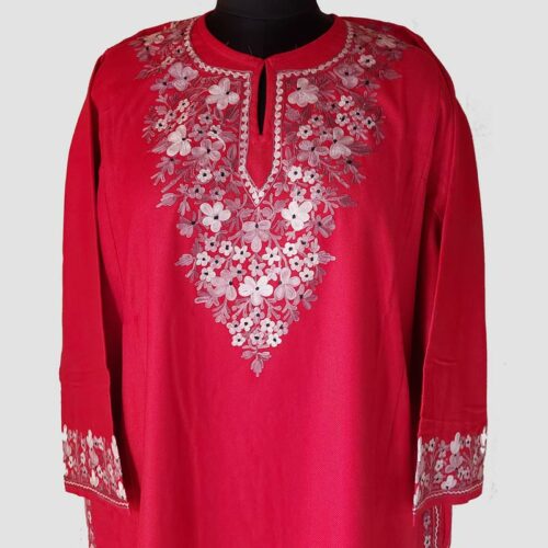 Red Tweed Aari Work Pheran - Gyawun