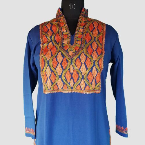 dark blue multi color work kurta for summer