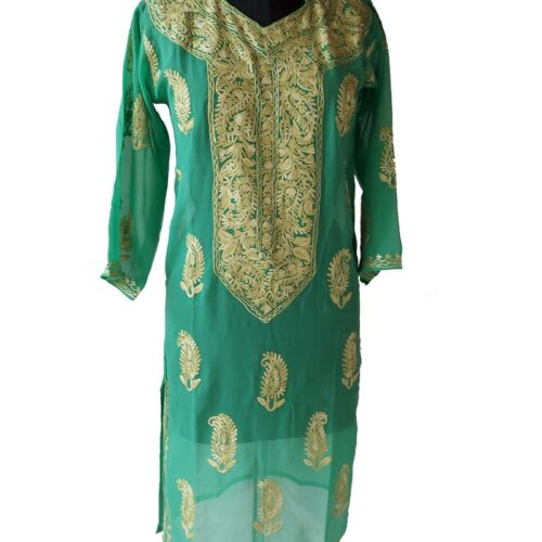 green georgette kashmiri kurta