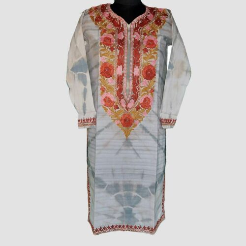 silk kashmiri ari emrodiry kurta