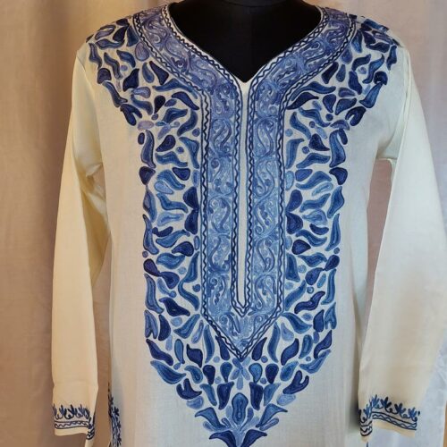 white blue kashmiri summer kurta