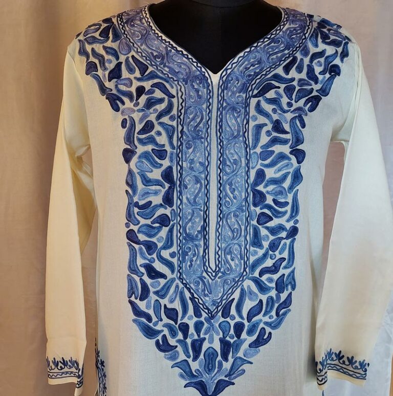 white blue kashmiri summer kurta