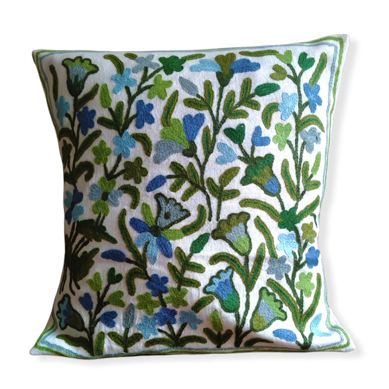 green and blue work cushion cover